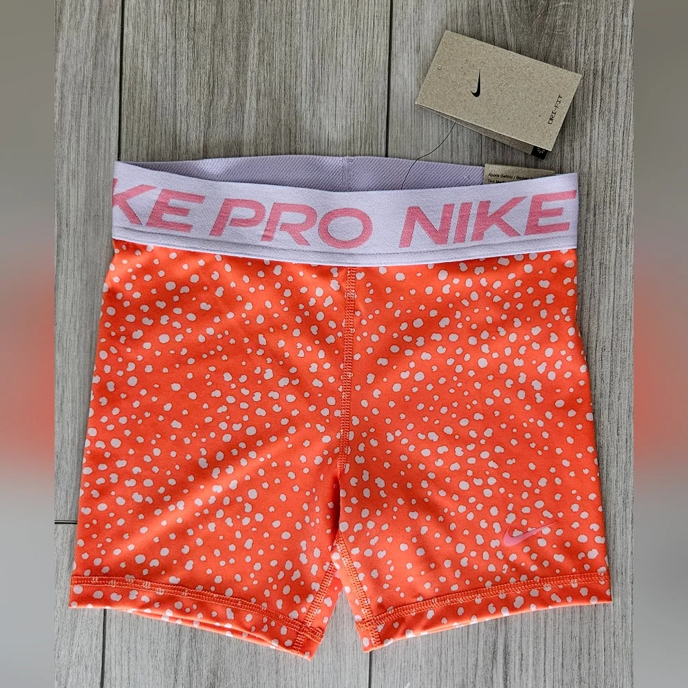 Nike Girls Orange & White Dotted Pro Shorts